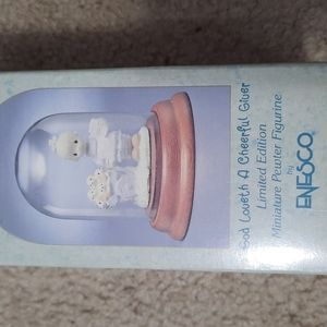 Precious Moments God Loveth A Cheerful Giver Pewter Figurine & Glass Dome In Box